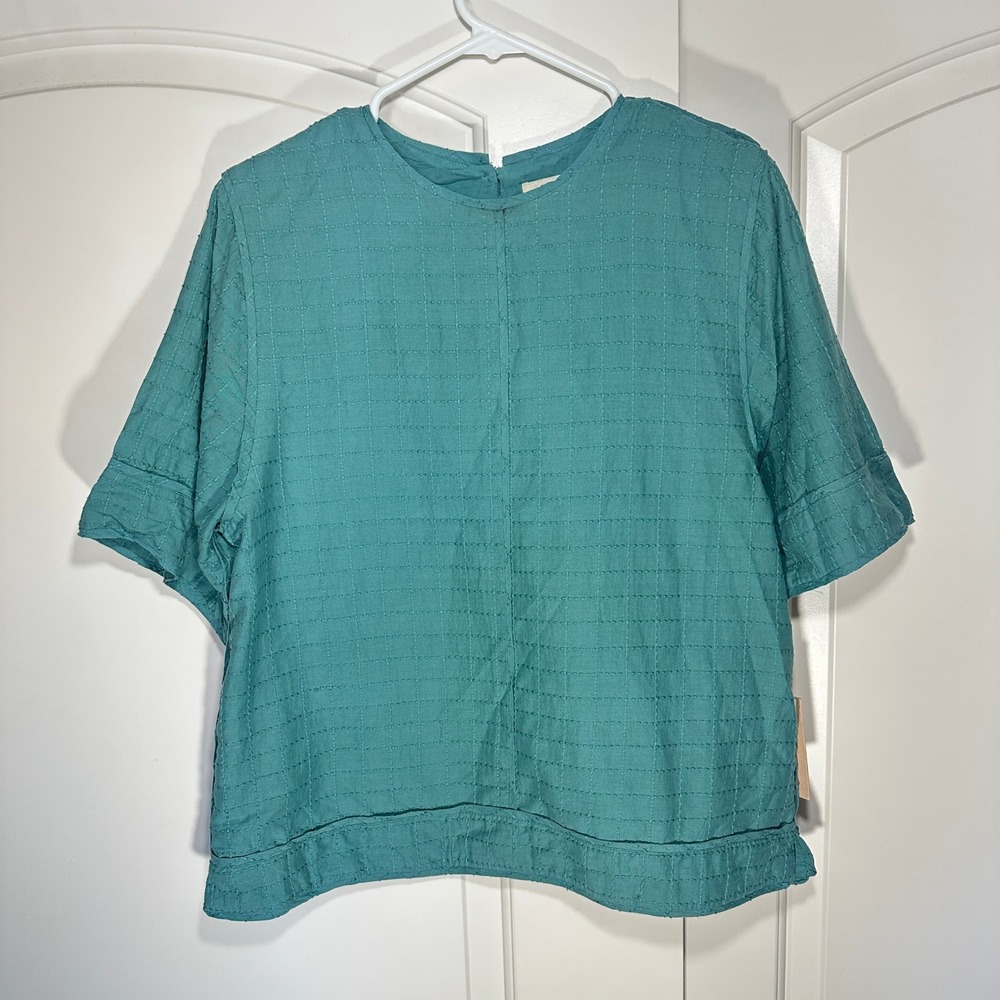 NWT MIRTH Field Top & Shorts Set Womens Small Teal Stitch Cotton Handmade Boho - Picture 2 of 11